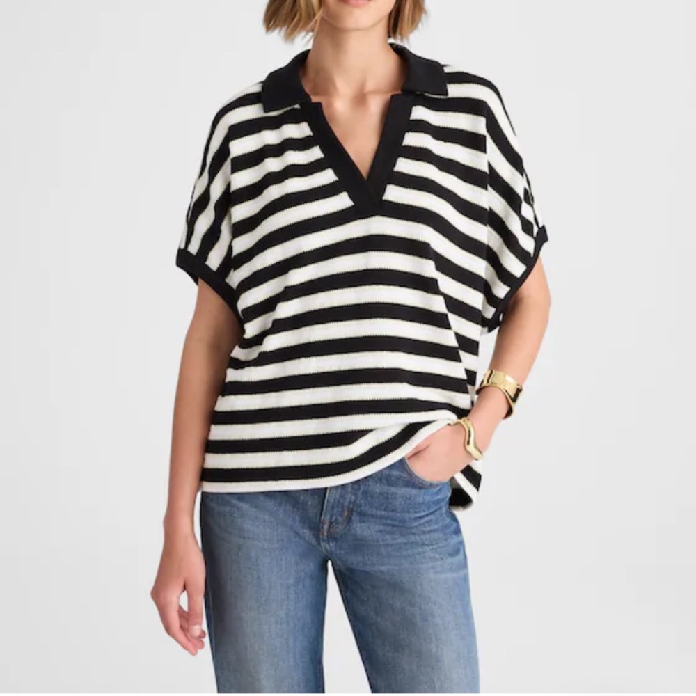 Relaxed V-Neck Polo Shirt in Stripe
